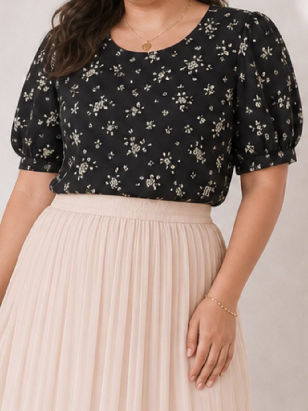 Melloday XL Romantic Micro Floral Puff Sleeve Blouse XL